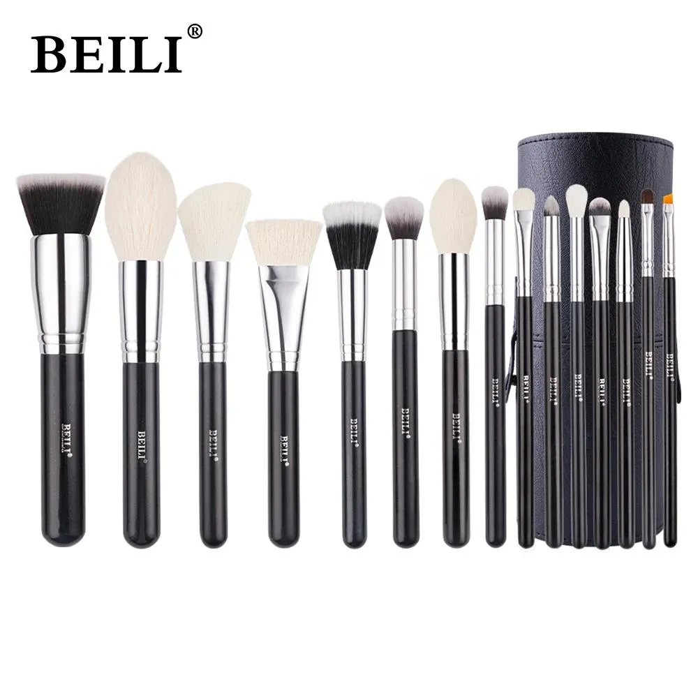 Bürsten Beili Make -up Pinsel 15pcs Ziegen Haar mit Halterpulver Fundament Fundament Lidschatten Augenmischung Gesichtsbrochas Werkzeuge Para Mujer