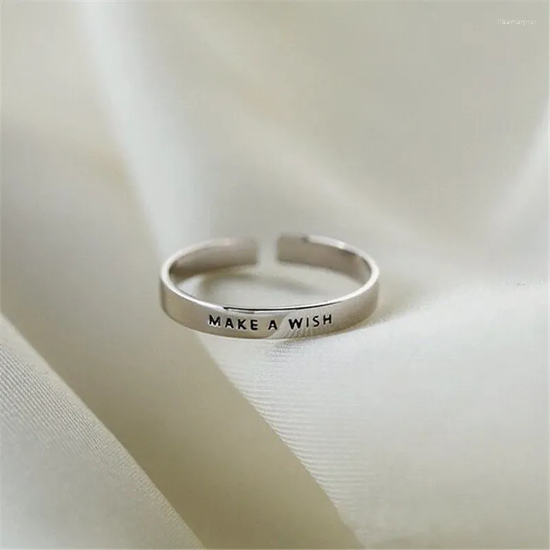 Cluster Rings Vintage Simple Silver Color Make a Wish Letter Opening Ring For Women Men Retro Justerbara fingermycken gåvor