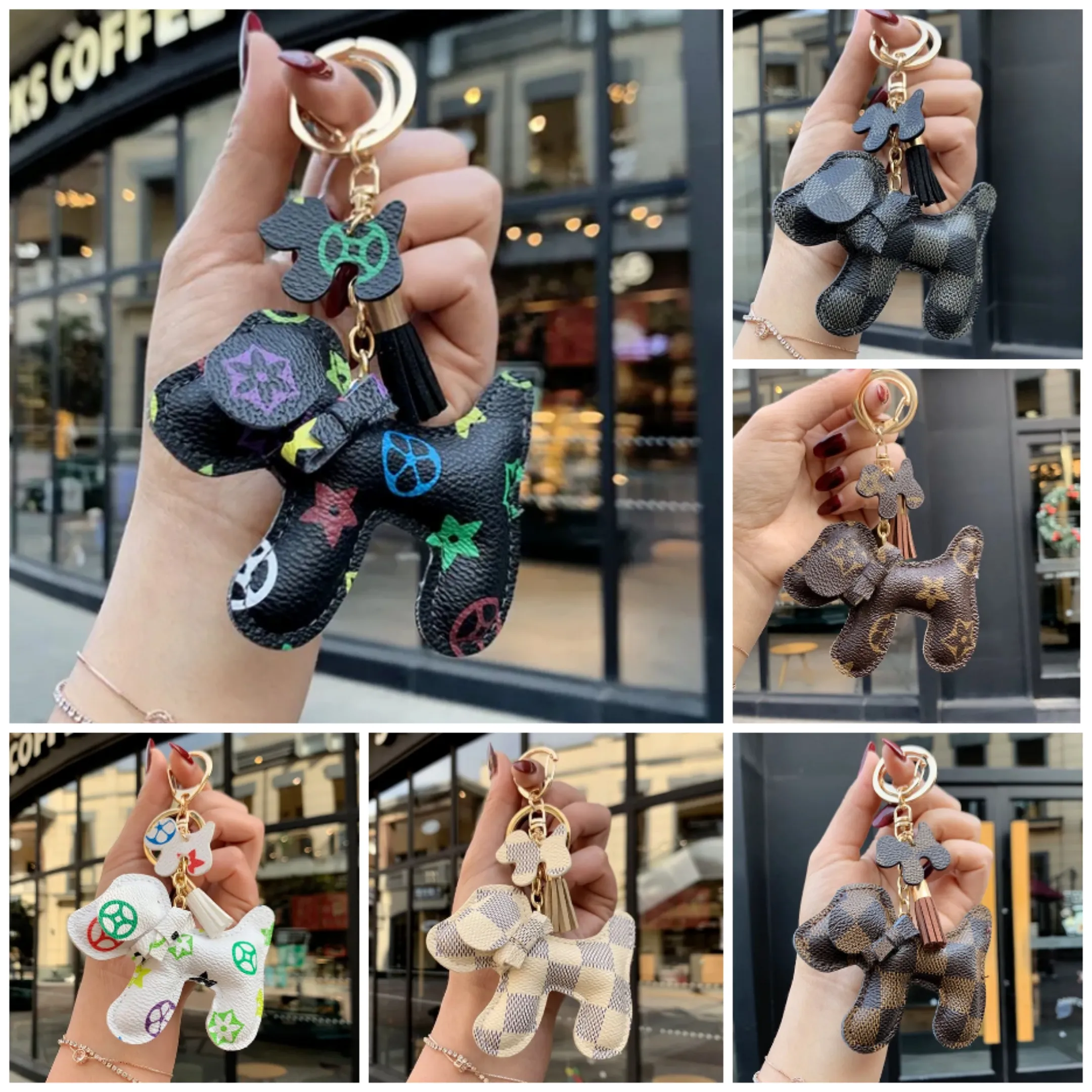 20pcs Tasarımcı Keychain Puppy Gerçek Deri Kolye Anahtar Zinciri Yay Araba Kolye Moda Kişilik Yaratıcı Sevimli Toptan Satış