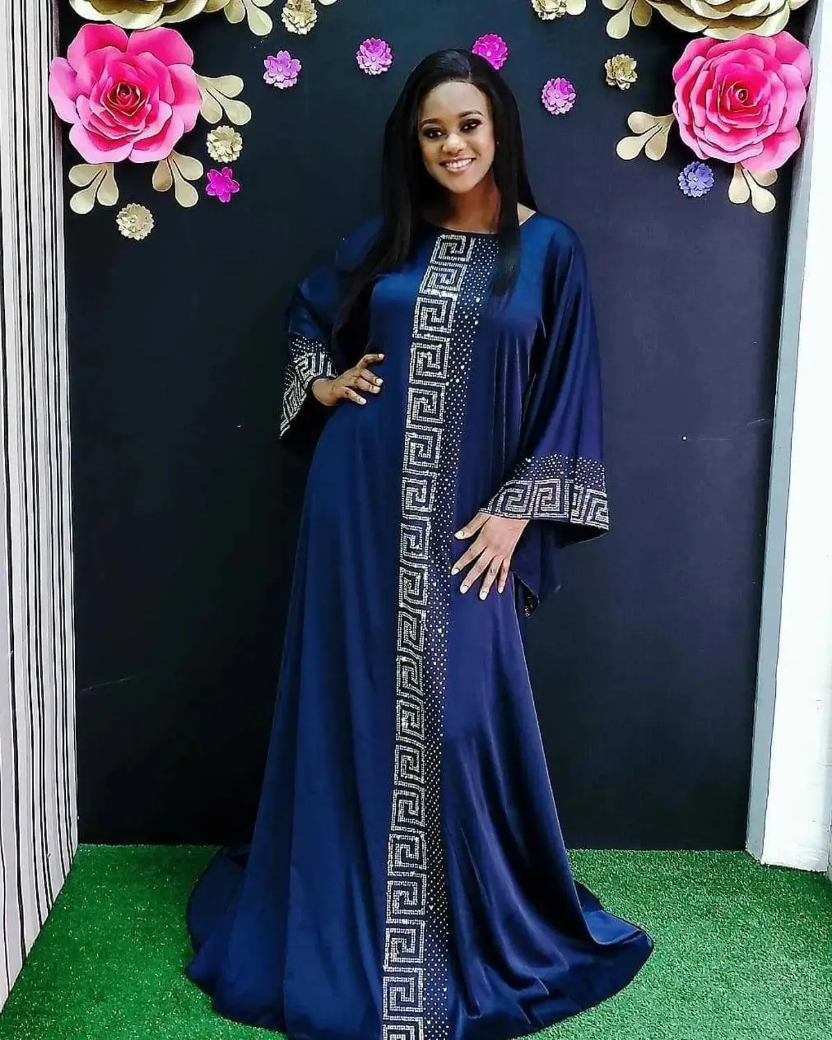 African Dresses For Women Autumn Lady Clothing Diamonds Femme Robe Long Sleeve Maxi High Quality Muslim Dress 240109