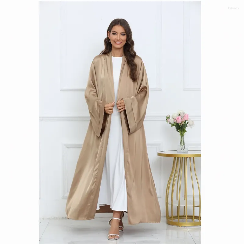 Vêtements ethniques Femmes musulmanes Couleur unie Modeste Abaya Dubaï Turquie Kaftan Maxi Robe Islamique Eid Ramadan Robe Arabe Kimono Cardigan