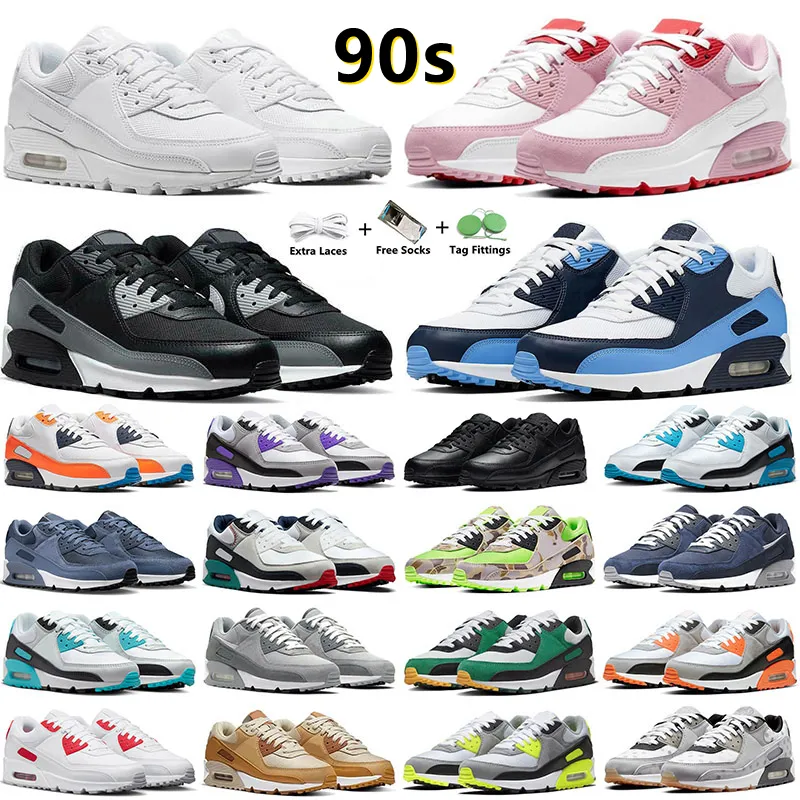 90 90s mens tênis de corrida triplo preto e branco UNC EUA rosa rosa dia dos namorados Lahar Escape fumaça cinza pálido marfim camowabb homens mulheres treinadores tênis esportivos