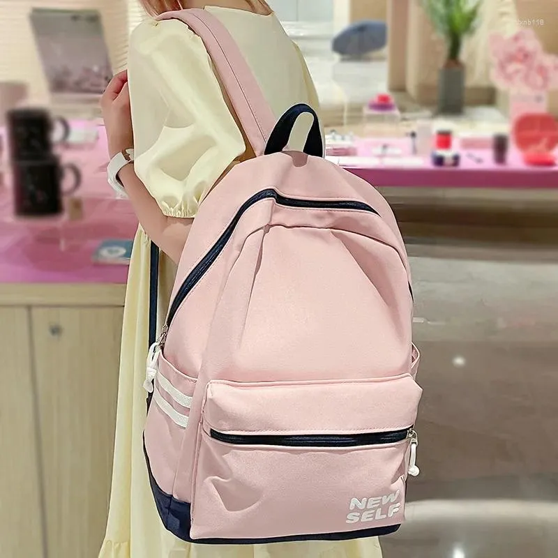 School Bags Fashion Ladies Pink Book Bag Cool Women Student Leisure Backpack Teen Laptop Female College Trendy Girl Nylon SchoolBag