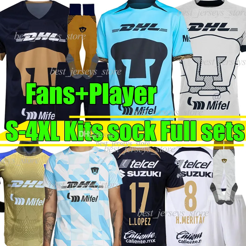 4XL UNAM MEXIKO DANI ALVES SOCCER JERSEYS 23/24 Tredje Liga MX F.Alvarez C.Gutierrez N.Freire J.I.Dinenno 2023 2024 Fans Player Version Fotbollskjorta Män KTS Sock Set