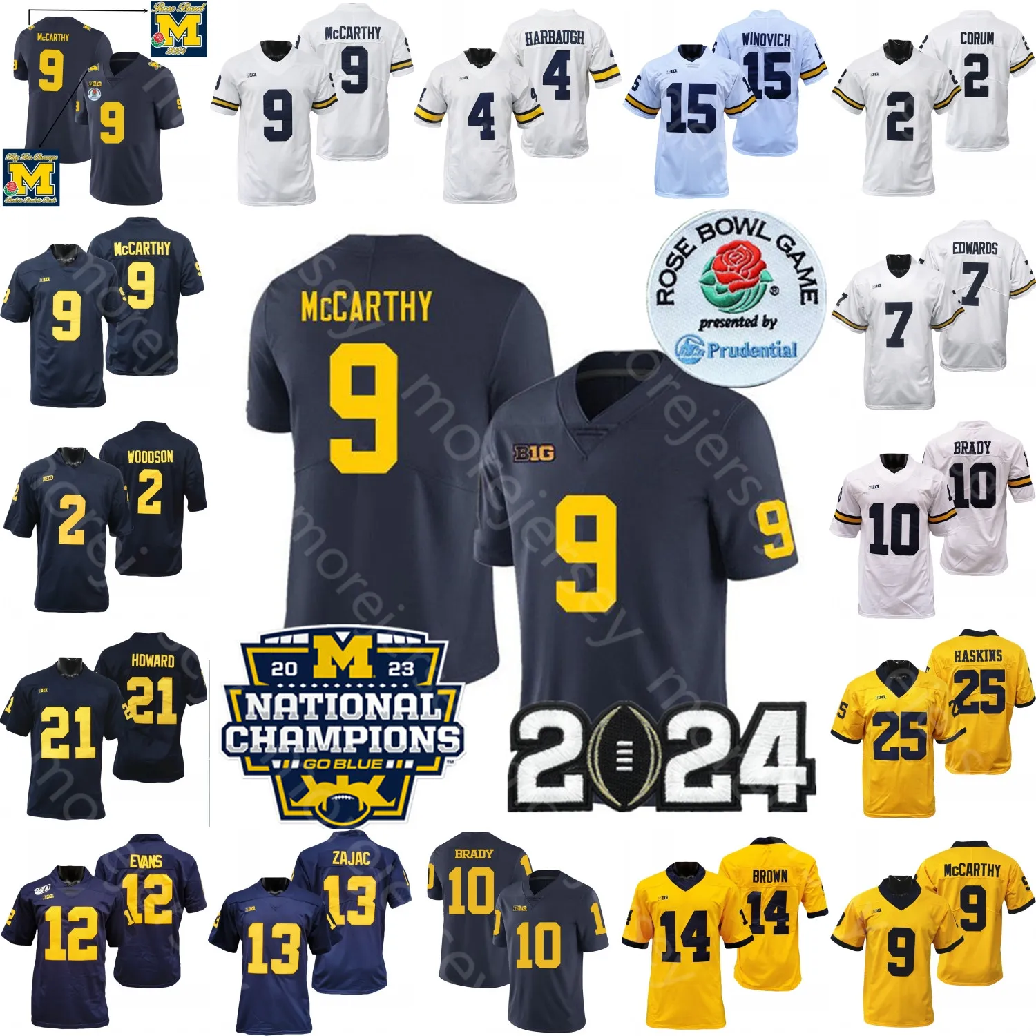 2024 Playoff Rose Bowl Michigan Football Jersey College Blake Corum J.J. McCarthy Donovan Edwards Wilson Johnson Loveland Brady Woodson Harbaugh Haskins Sainristil