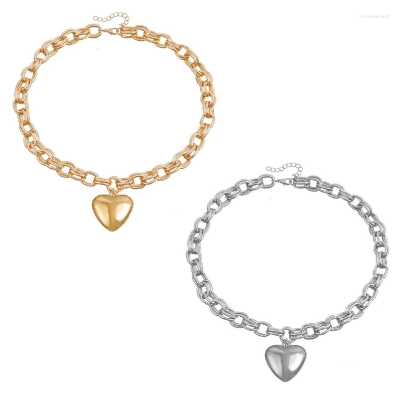 Hänge halsband y2k tjock kedja halsband 3d hjärtkloker för kvinnor sommar smycken clavicle tonåring flickor gåva