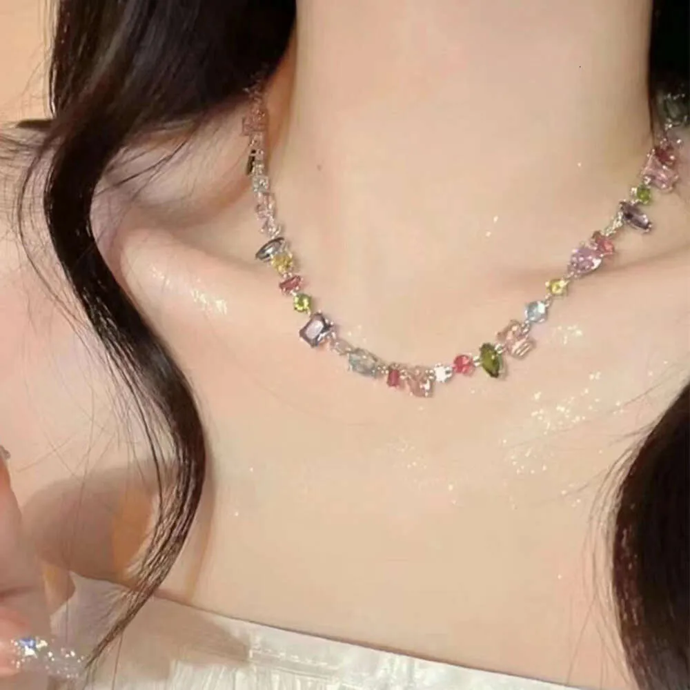 Using Swarovski Crystal Element Necklace Womens Candy Bracelet Gema Earrings Collarbone Chain