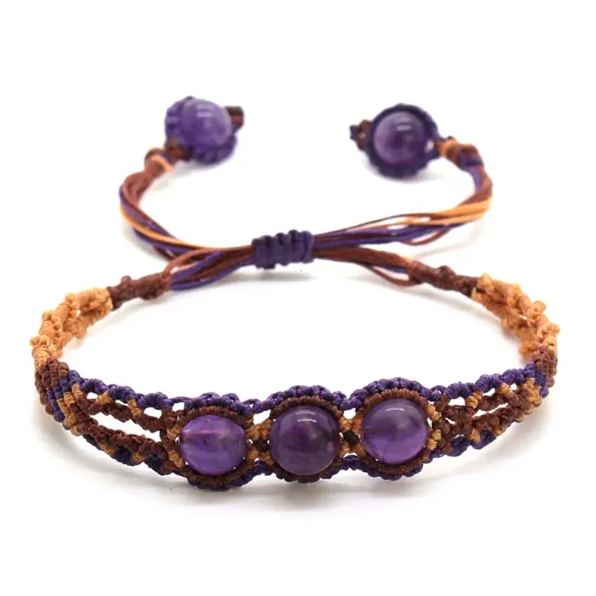 KFT cristal naturel Quartz perles rondes à la main fil corde enveloppé tressé macramé pierre Bracelets bijoux pour femmes filles cadeau 240109