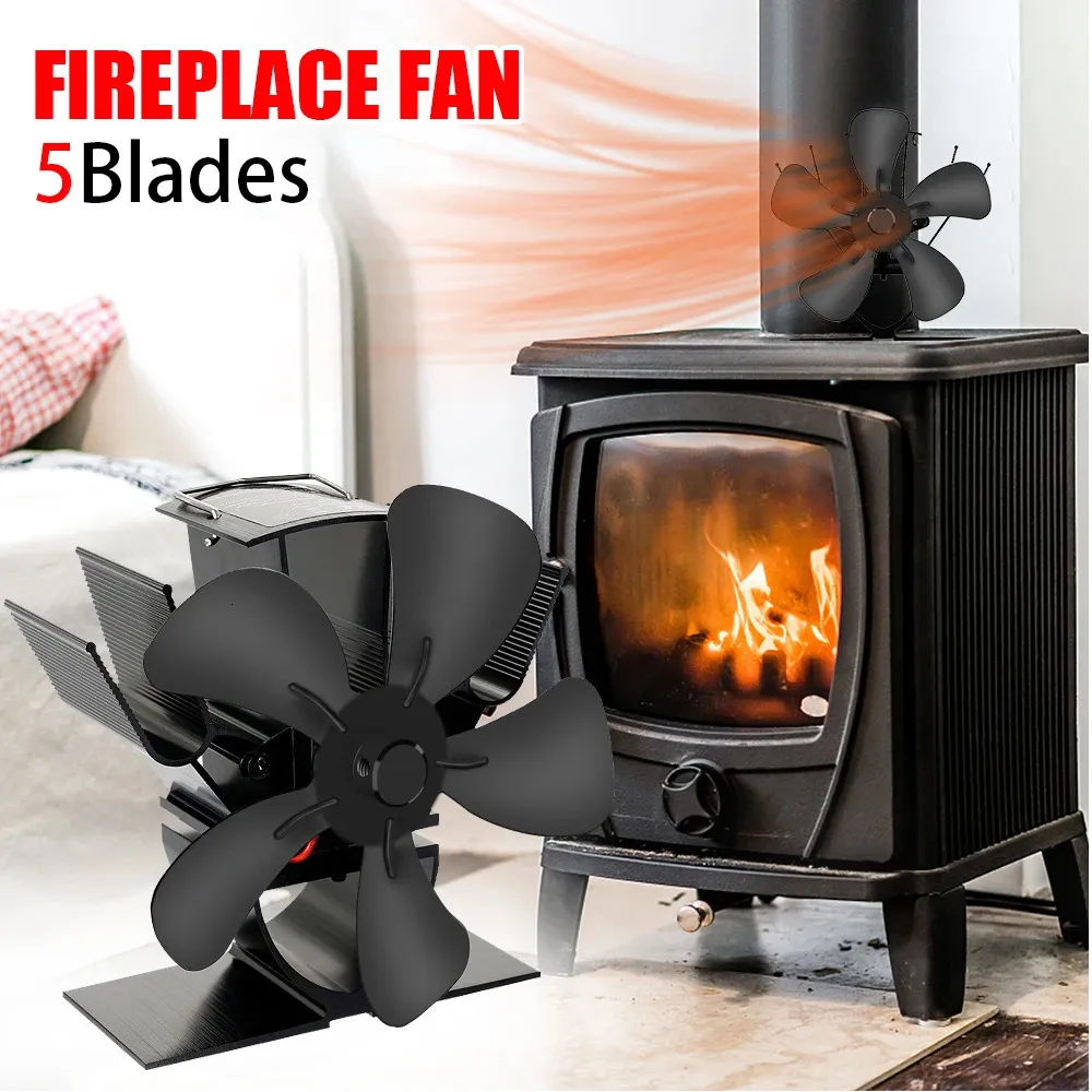 مروحة الموقد المصغرة حرارة مدفأة تعمل بالطاقة الخشب Ecofan Quiet 5 Blade Home Home Winter Winter Warm Distriction 240108