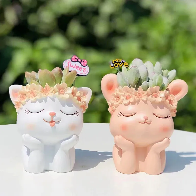 Cute Animal Planter for Succulents Air Plants Funny Flower Pots Fairy Garden Decor Figurines Pencil Holder Home Table Decoration 240109