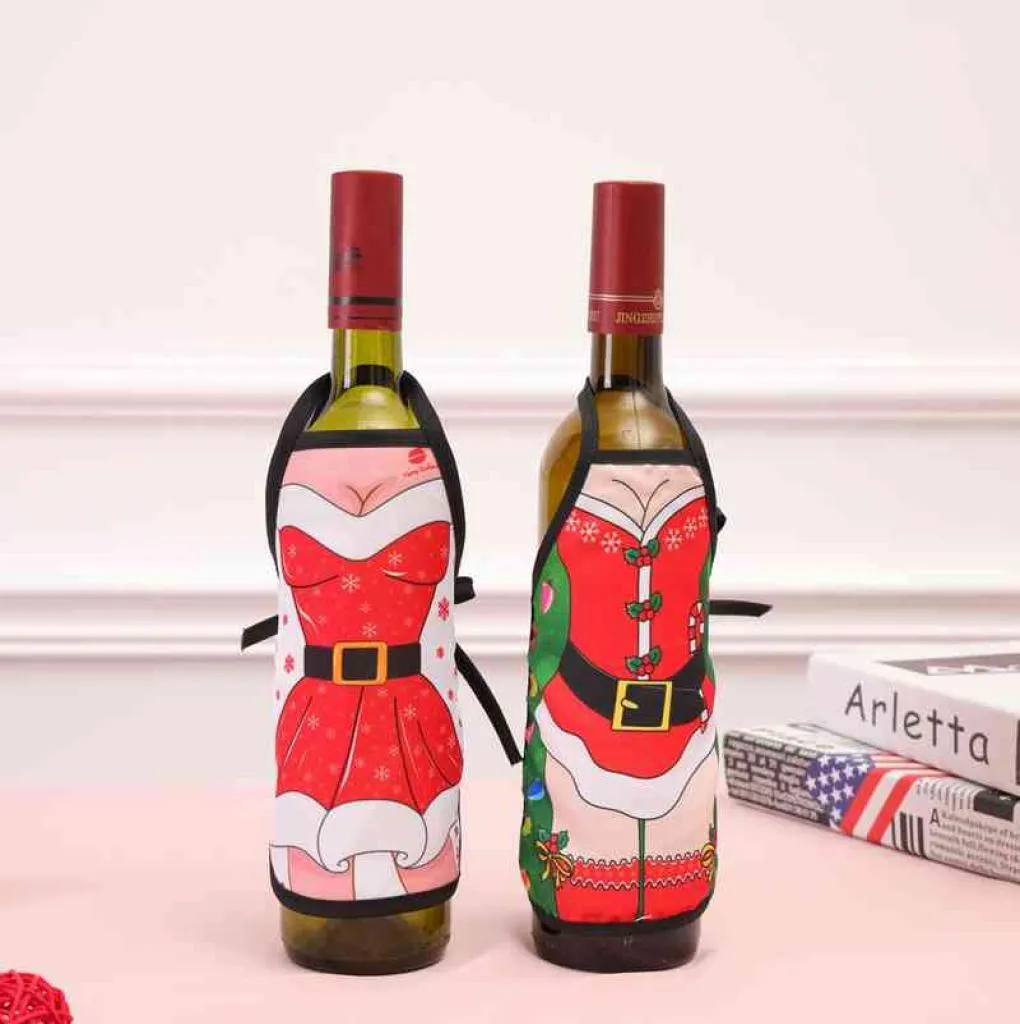 Decorazioni per la tavola per feste di Natale Copri bottiglia di vino rosso Bottiglie di birra Copertine di champagne Mini grembiule per festival di Natale Confezione regalo di Babbo Natale Decora9550828