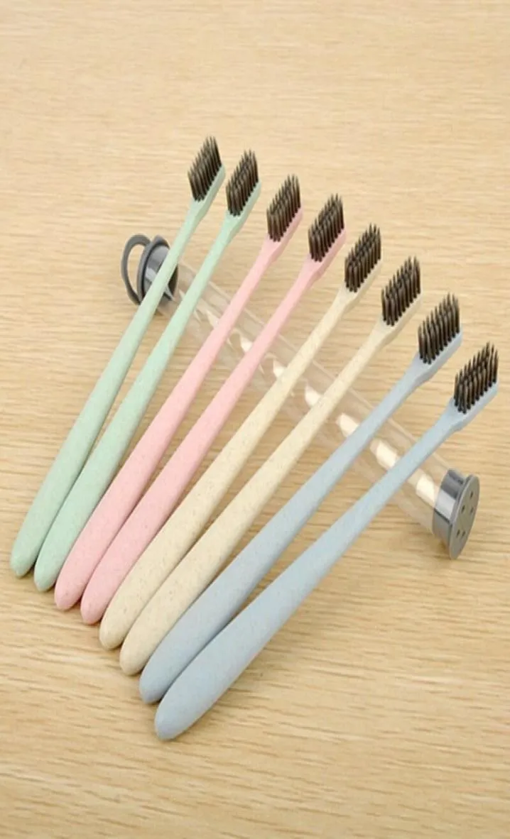 Soft Bamboo Charcoal Toothbrush Eco Friendly Wheat Straw Toothbrush Portable el Home Travel Tooth Brush Oral Care 4 Colors DH256058826