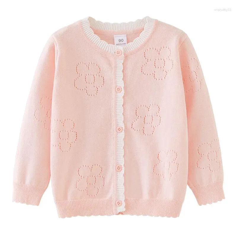 Jackor 1-8 år Spring Flower Pink Girls Cardigan Sweater Candy Color Coat Kids Jacket 1 2 3 4 5 6 år gamla kläder OGC241116