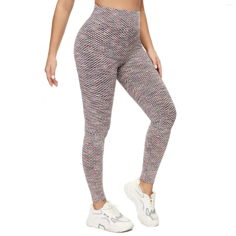 Women's Pants VOLEEMI High Waist Yoga Sport Ankle-Length Skinny Colorful Honeycomb Jacquard Fitness Leggings With Hip Lifting