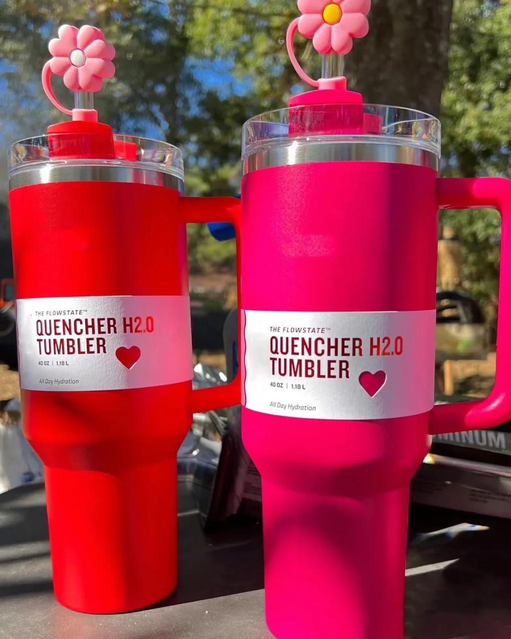 With logo Cosmo Pink Watermelon Moonshine H2.0 40oz Tumblers Cups with Silicone handle Lid Straw Travel Car mugs Keep Drinking Cold Target Red Water Bottles 0111