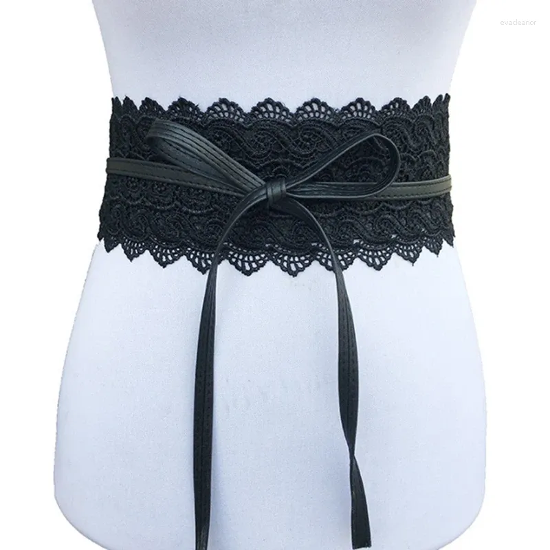 Bälten 2024 Black White Wide Corset Hollow Flower Belt Female Self Tie midjeband för kvinnor Bröllopsklänning Midjeband