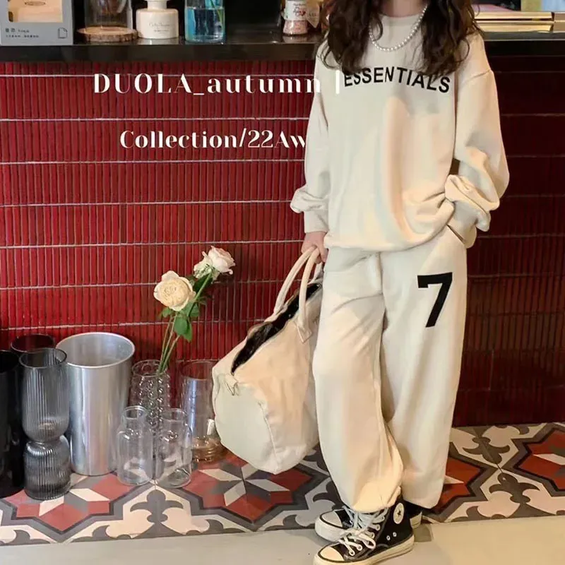 Outono Inverno Essentials Carta Imprimir Calças Suor Terno Bebê 2 Pcs Set Hoodies Calças Crianças Conjuntos de Roupas Meninos Meninas Outfit 240108