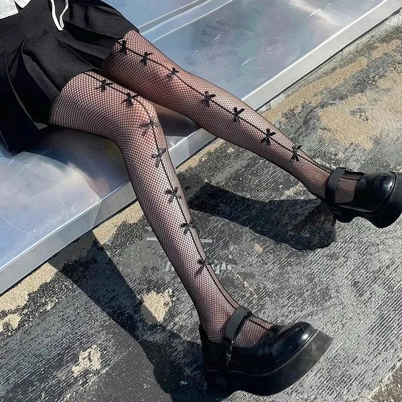 Women Socks Lolita Lace Bow Stockings Girls Sexy Black White Mesh Long JK Pantyhose Tights Legging Fishnet Silk Hosiery