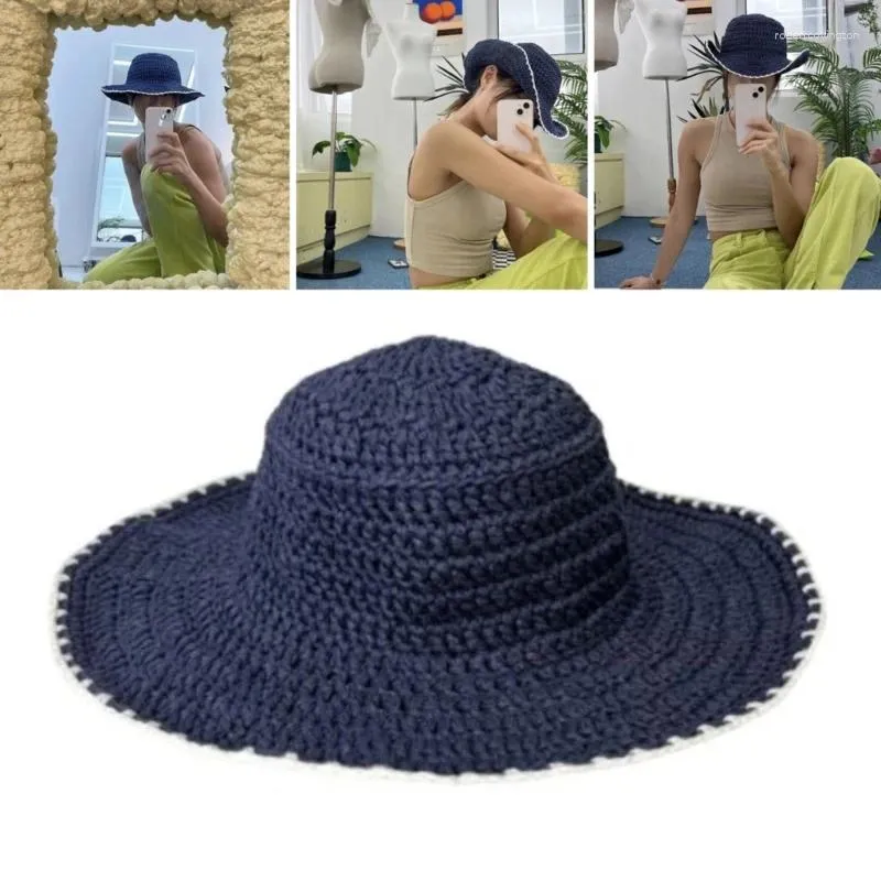 Bérets Western Cowboy Chapeau Seau Respirant Portable Pêche À La Main Large Bord Crocheté Pour Femmes Hommes Tout-match