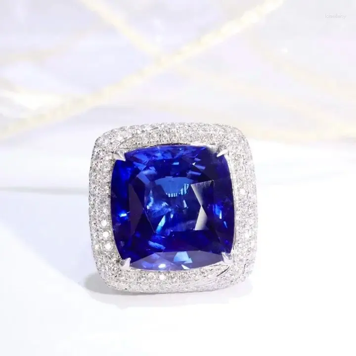 Bagues de cluster SFL2024 Bague saphir véritable pur 18 carats pierres précieuses bleues royales naturelles 15,06 ct diamants pierres femelles