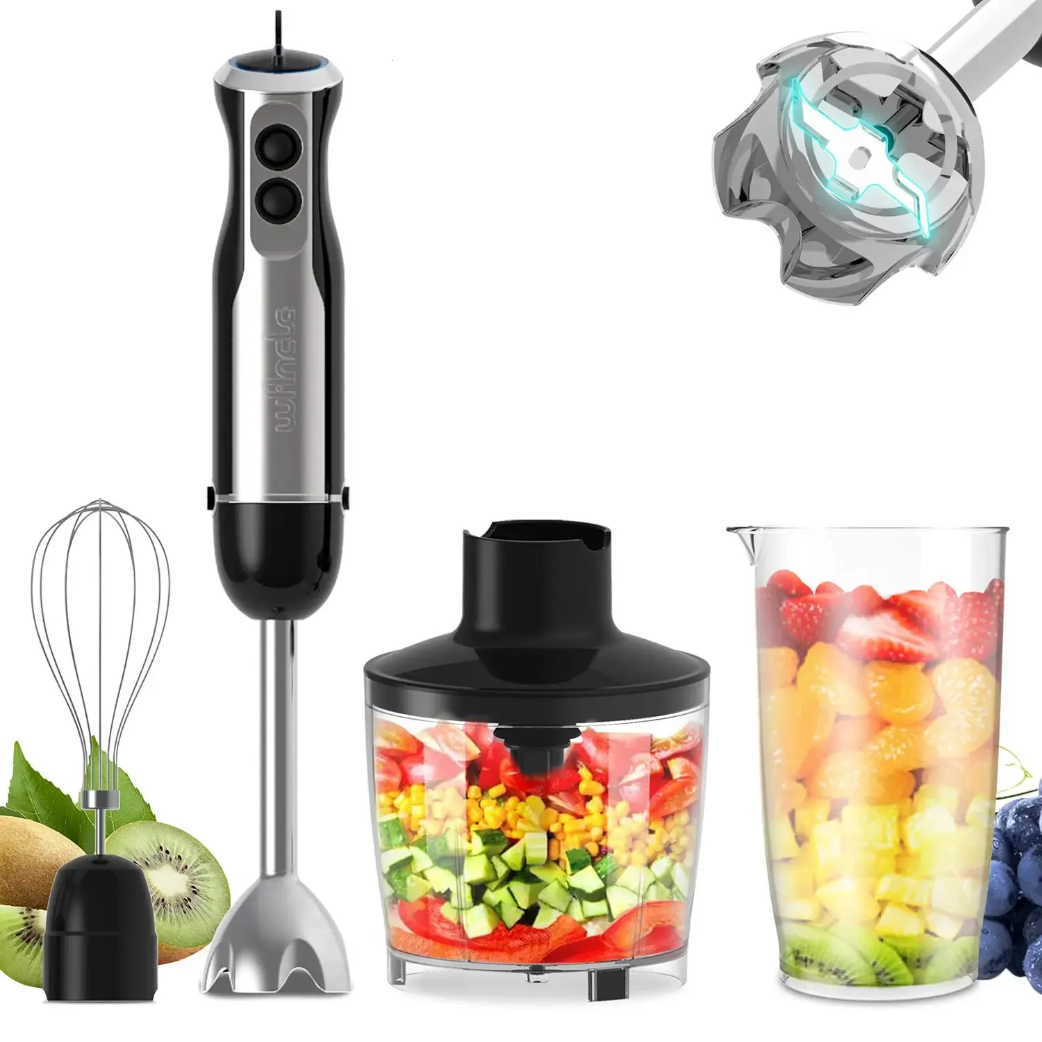 Wancle 1000W Immersion Hand Blender 4 i 1 kraftfull stickblandare 16 hastigheter justerbar för protein shakes vispad grädde 240109