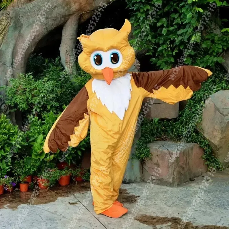 Tamaño adulto Disfraces de mascota de búho amarillo Carnaval de dibujos animados Hallowen Performance Traje de juegos de lujo unisex Traje de publicidad al aire libre de vacaciones Traje