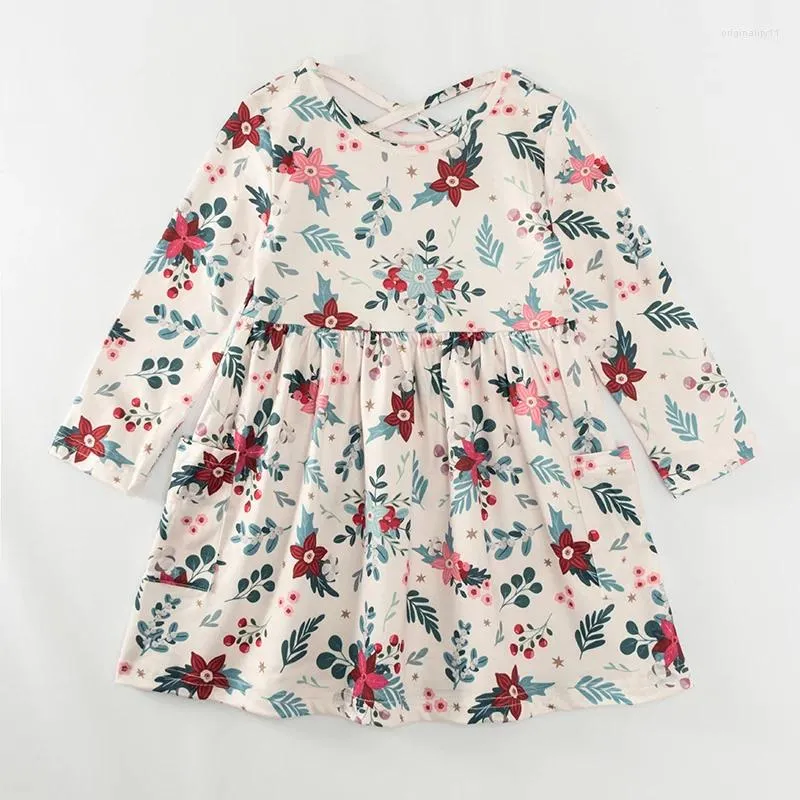 Girlymax – robe de noël pour petites filles, imprimé Floral, avec poches, longueur aux genoux, vêtements pour enfants