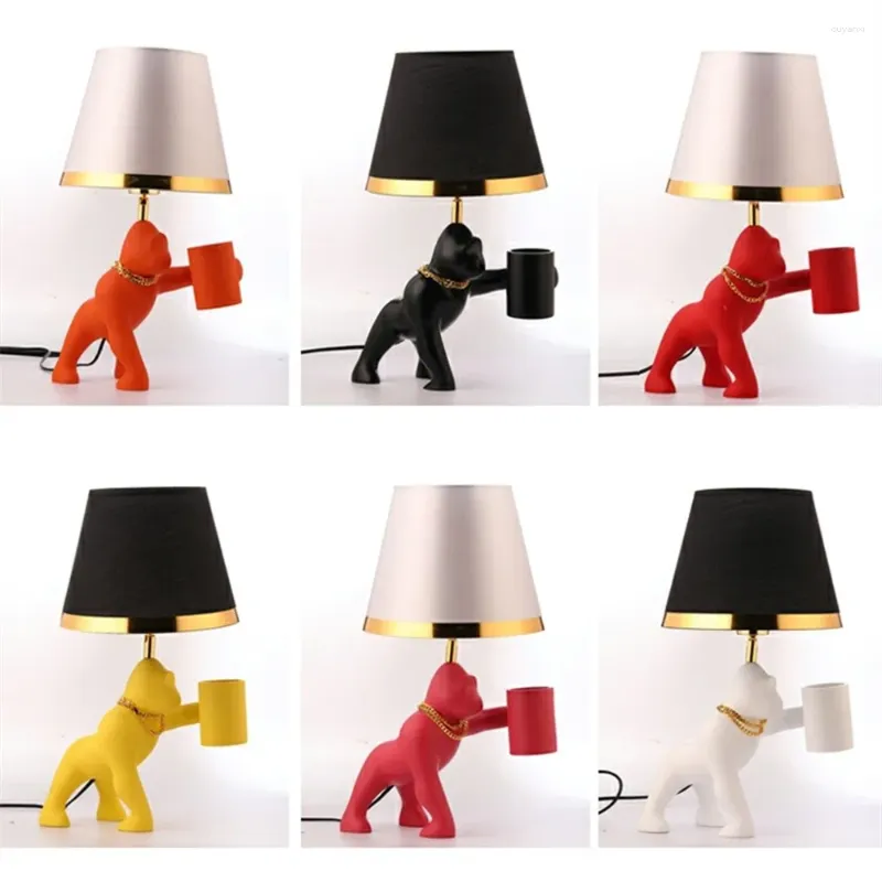 Table Lamps Nordic Art Deco Resin Orangutan Cloth Shade Led Lamp Living Room Bedroom Office Desk Standing Lights Loft Animals Fixtures