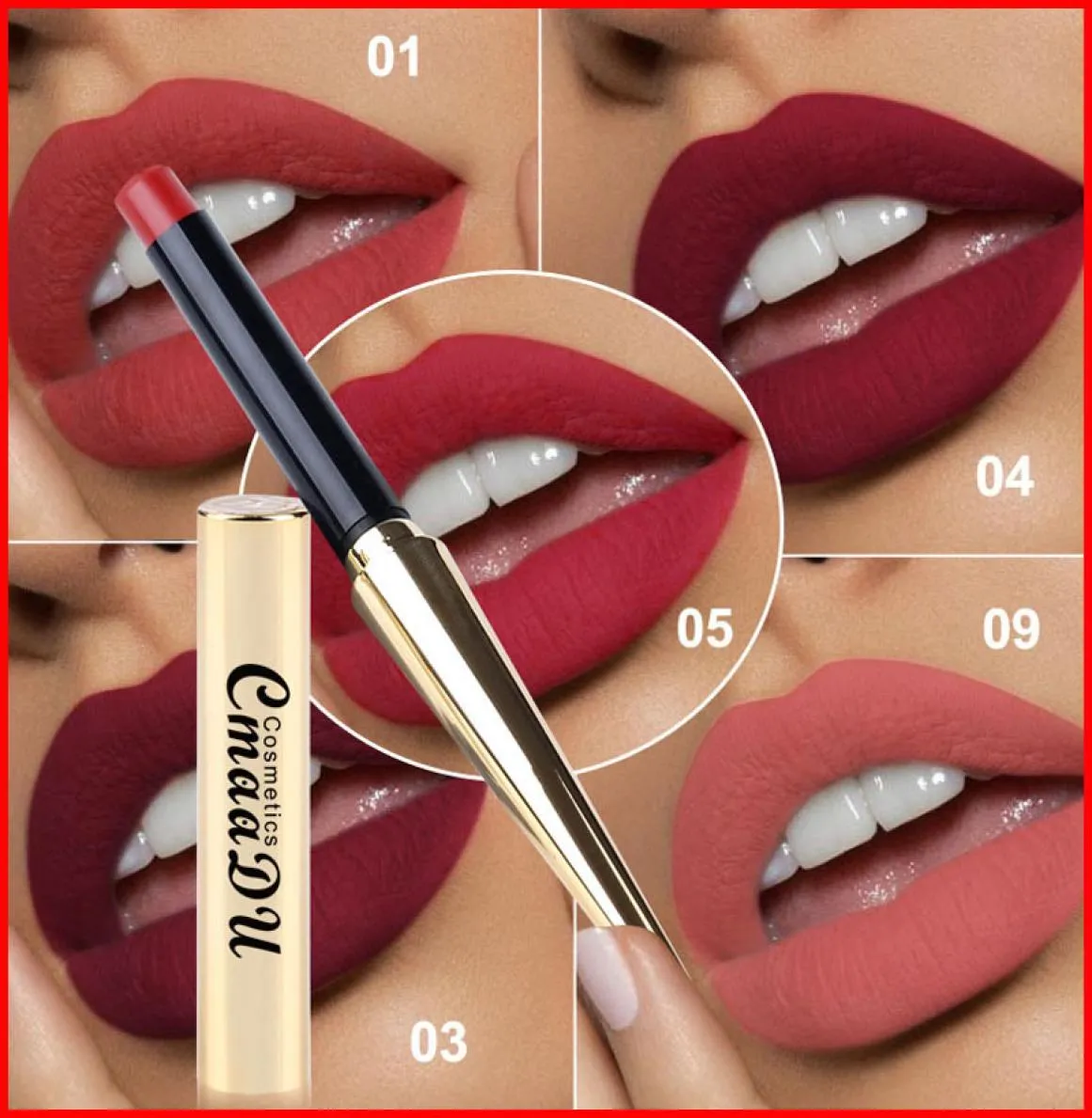 CMAADU 12 Färger Matt Lipstick Lip Waterproof Makeup varaktiga läppstift Maquiagem med guldkula Form Tube8735832