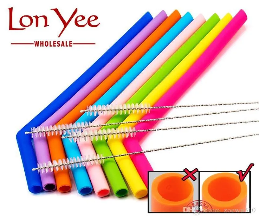 215 cm réutilisable Silicone paille de qualité alimentaire écologique Silicone Flexible plié droit épaissir paille à boire nettoyant brosse fête 5796092