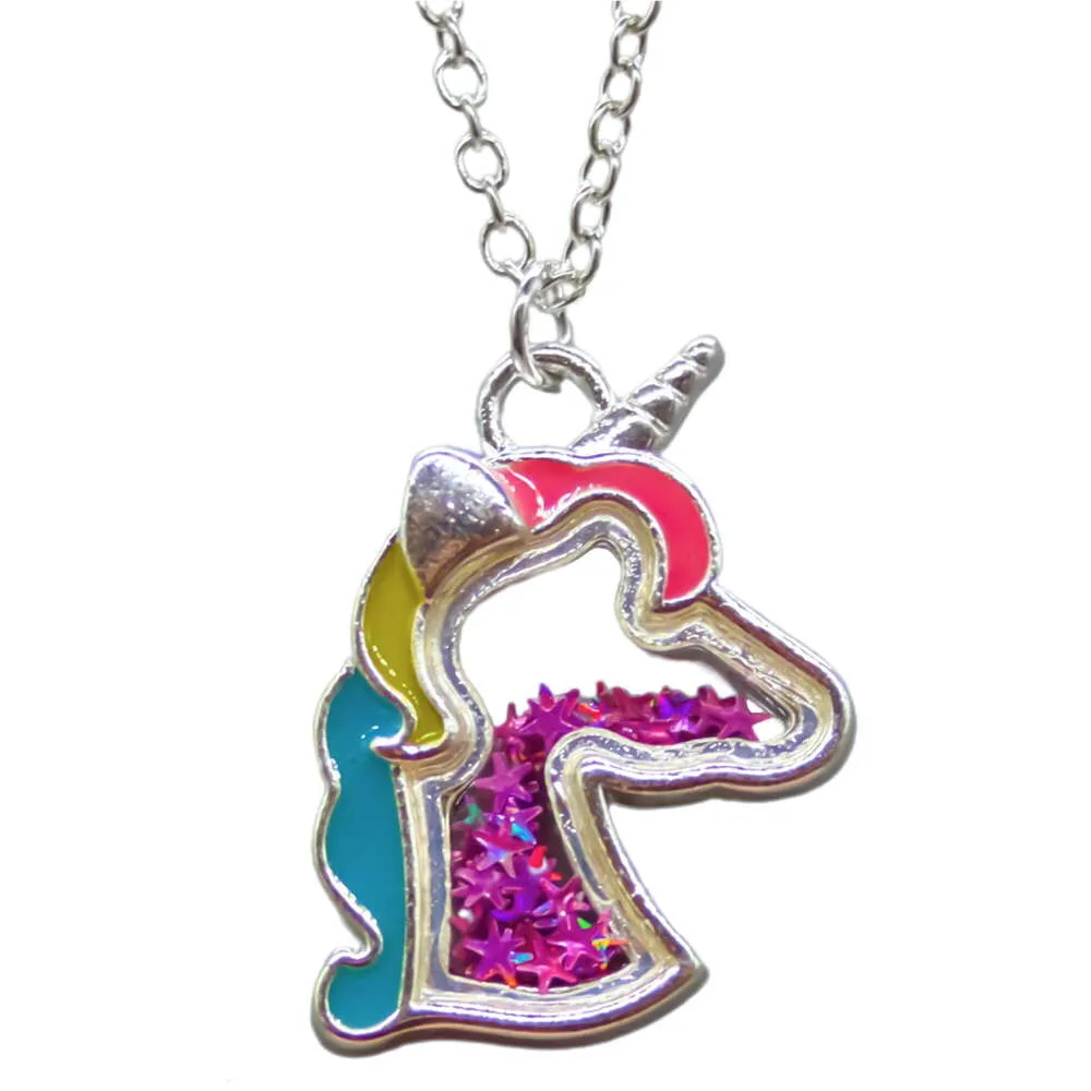 Collar de rana de unicornio para niñas, bonito collar rosa con purpurina para niños, s