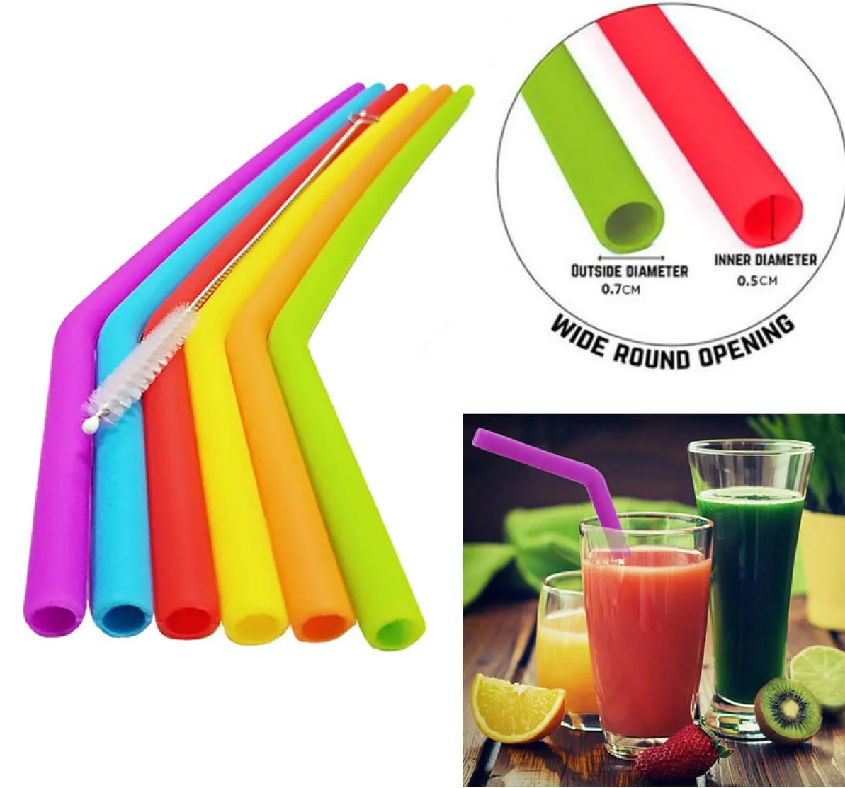 Многоразовые пищевые силиконовые соломинки для стакана на 30 унций 20 унций, набор соломинок для питья с чистящей щеткой6660486