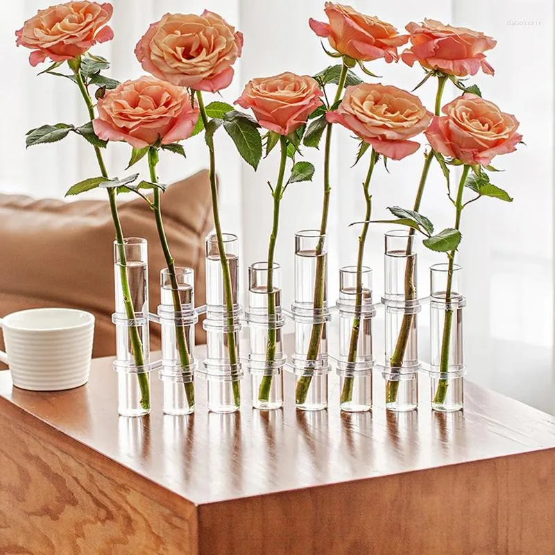 Vases Hinged Flower Vase Clear Glass Test Tube Hanging Holder For Home Decor Aquatic Plant Container 6/8Pcs