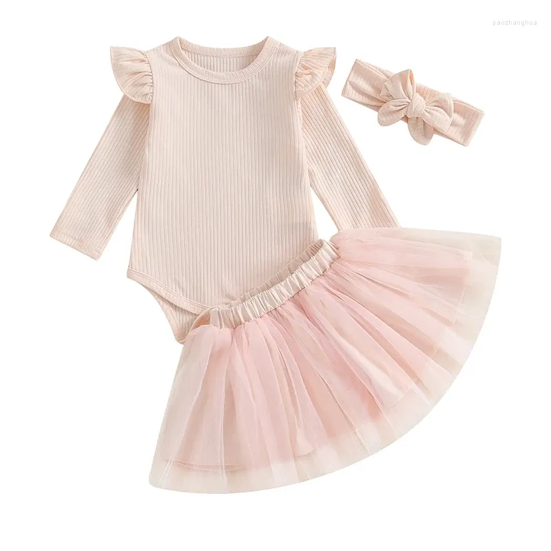 Clothing Sets Pudcoco Baby Girl Fall Outfits Solid Crew Neck Long Sleeve Rompers Layered Tulle Tutu Skirts Headband 3Pcs Clothes Set 0-18M