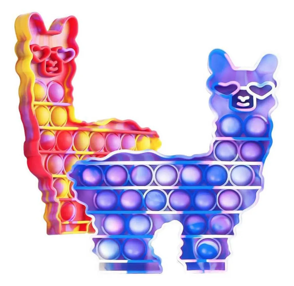 Lama alpaga forme fête pousser bulle par Tie colorant caca-son doigt puzzle Silicone Squeezy dessin animé animaux jouets soulagement du stress game6579911