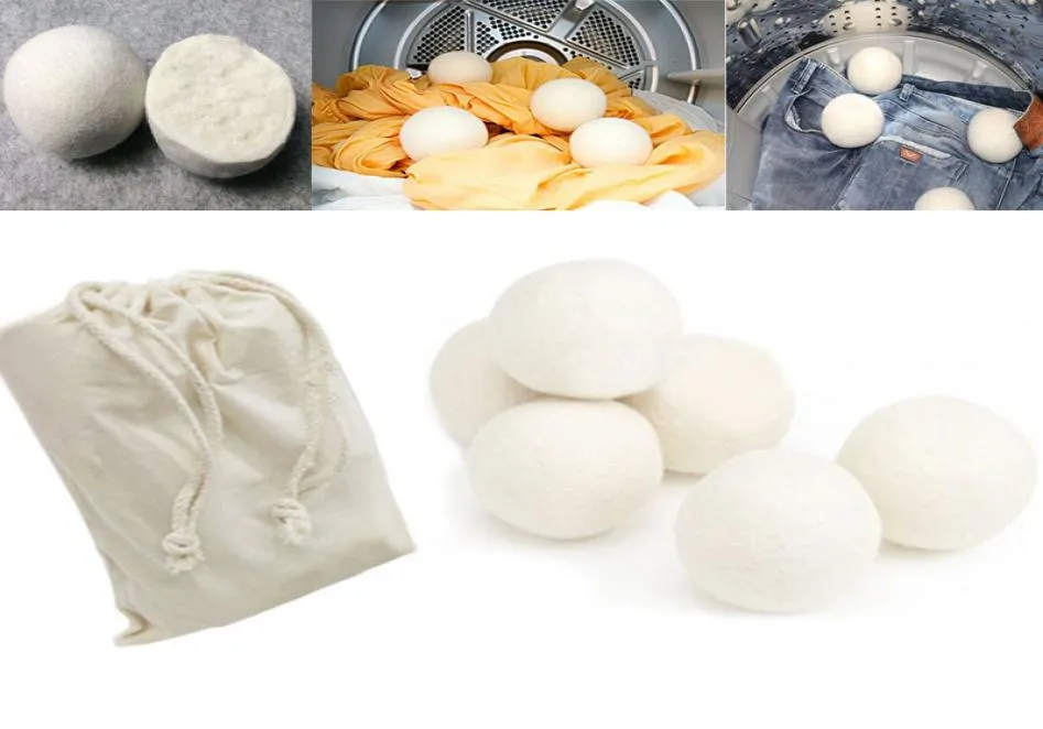 6pcsLot Wool Dryer Balls Reduce Wrinkles Reusable Natural Fabric Softener Anti Static Large Felted Organic Wool Clothes Dryer Bal4377188