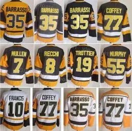 Men Hockey Vintage Retro 77 Paul Coffey Jersey 19 Bryan Trottier 8 Mark Recchi 35 Tom Barrasso 7 Joe Mullen 10 Ron Francis 55 Larry Murp