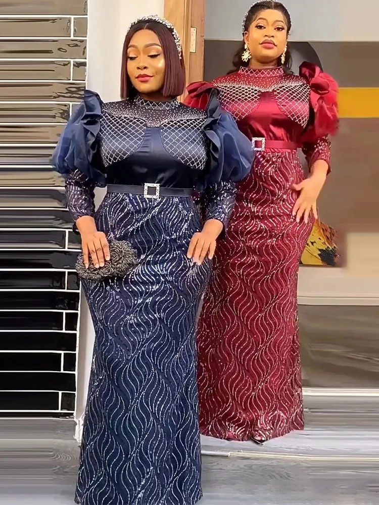 Plus size festa africana vestidos longos para mulheres dashiki ancara lantejoulas vestidos de noite turquia outfits robe áfrica roupas 240109