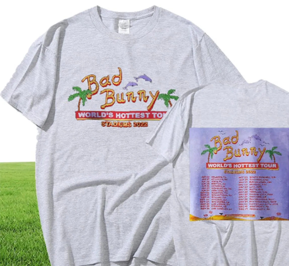 Bad Bunny Tour Çift Taraflı Baskı Tshirt Street Giyim Büyük Boy Kısa Kollu Men039S Pamuk Tshirt UNISEX PLUS BOYUTLAR 2206166042072