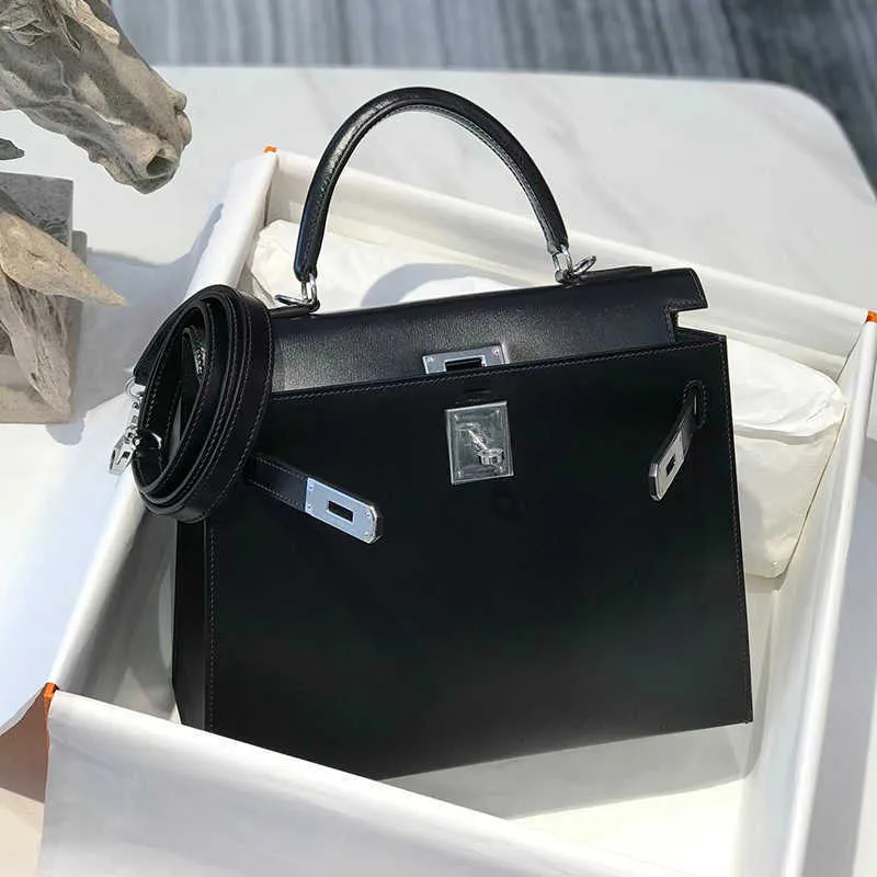 A Kaily – sac en cuir de veau noir brillant, haut de gamme, cousu à la main, fil de cire de miel, commande, nouvelle collection 2023