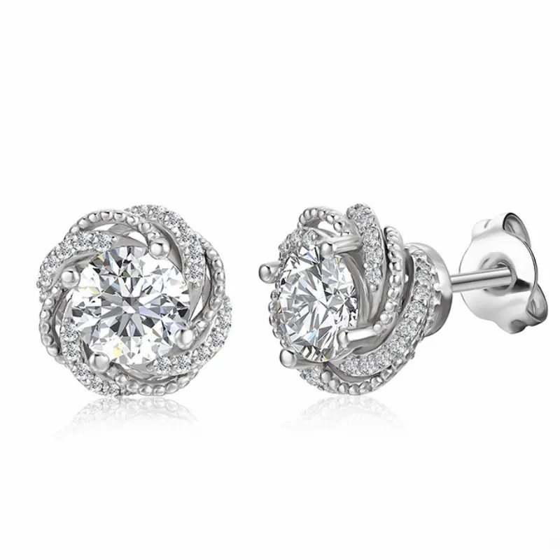 Diamond Passed Test 925 Sterling Silver 1CT Moissanite Flower Earrings Studs Jewelry for Men Women Nice Gift Studs