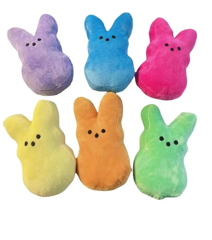 USA Warehouse Sublimation 15cm Mini Easter Bunny Peeps Plush Doll Pink Blue Purple Rabbit Dolls For Childrend Söta mjuka plyschlekar påskgåva