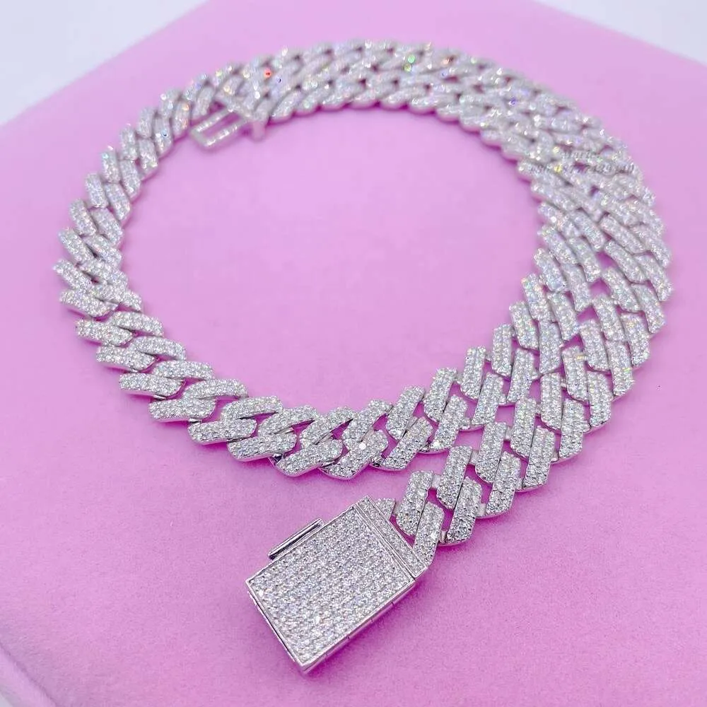 collier moissanite chaîne bijoux diamant or hommes 15mm largeur 2 rangées bracelet hommes argenture lien cubain passe testeur de diamant GRA VVS cubain