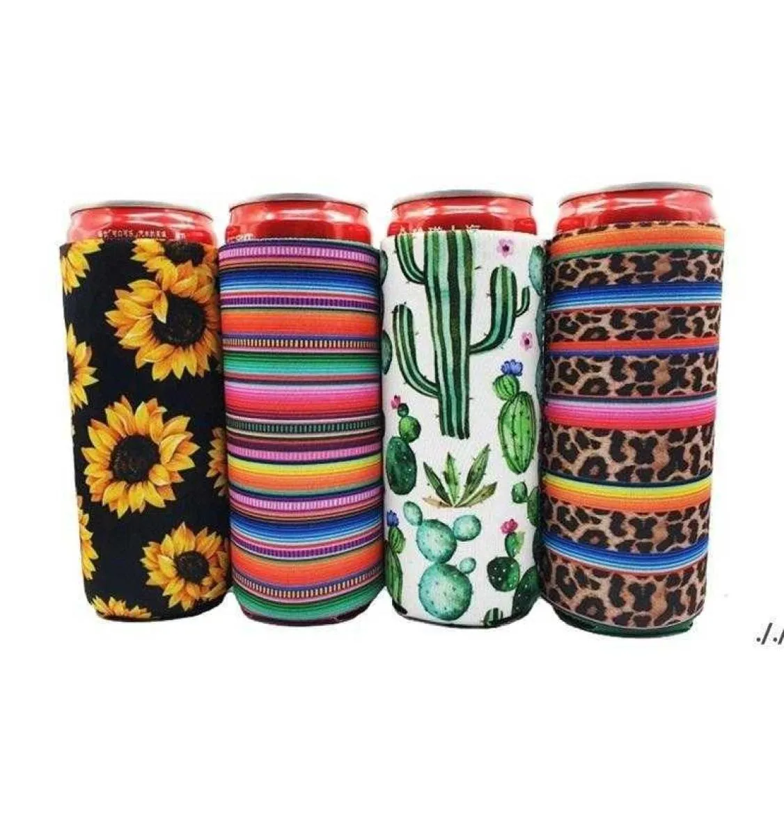 1785cm Can Cooler Slim Can Insulators Neoprene Beverage Beer Cooler Collapsible Cola Bottle Koozies Cactus Leopard Can Sleeve DA9094260