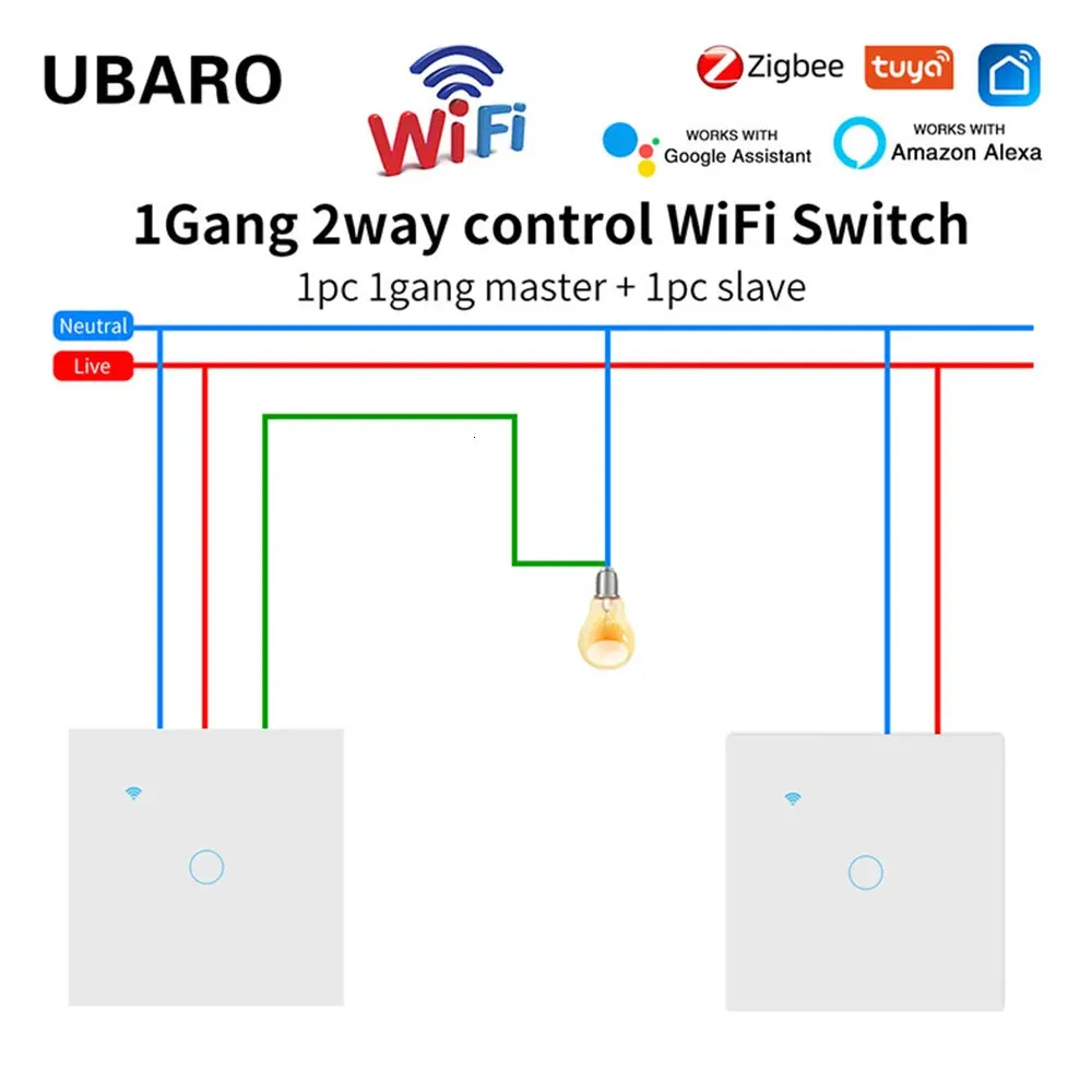 UBARO EU TUYA WIFI STRUM Touch Switch Glasspanel Multisensor Knapp Alexa Voice Control Smart House Cross Switch 1 Gang 2 Way 240108