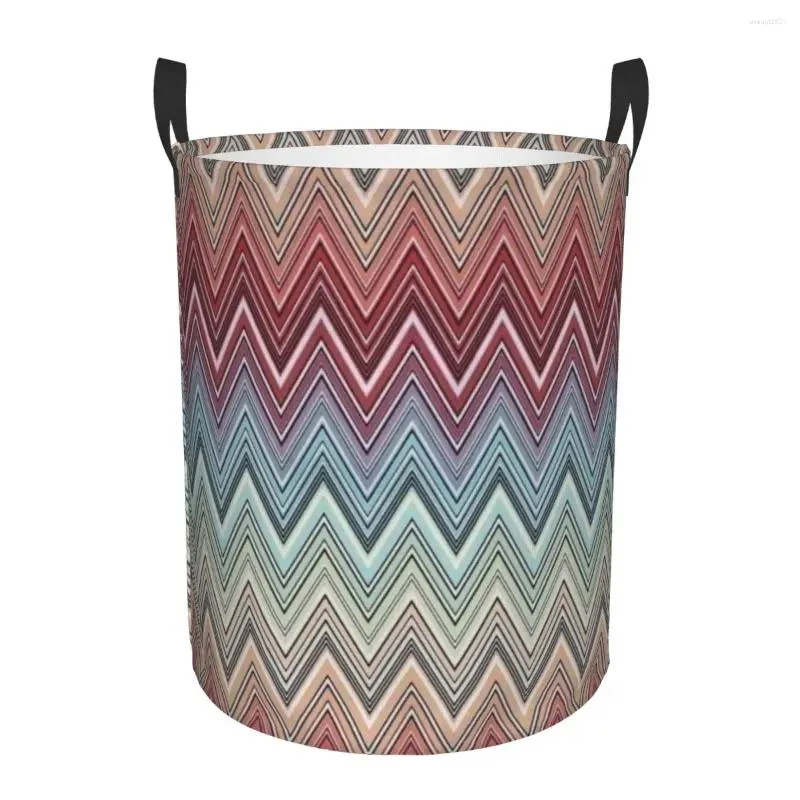 Tvättväskor Multicolor Chic Zigzag Basket Foldbar Boho Toy Clothes Hamper Storage Bin för barnskolan