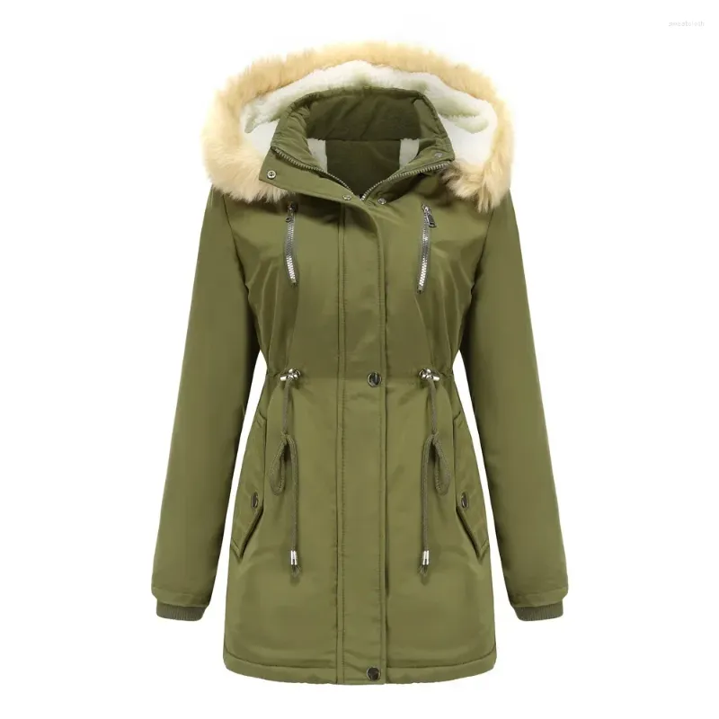Женские плащи, женская зимняя ветровка, толстая одежда из искусственного флиса, хлопка, свободная одежда для девочек, съемное плюшевое пальто с капюшоном, розовое, зеленое пальто