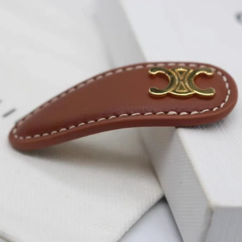 2024 Spring luxury Ce Brand Letters Designer Hair Clips Pins Barrettes personality 18K Gold Vintage love Brown Pink Genuine Leather hairclips hairpins