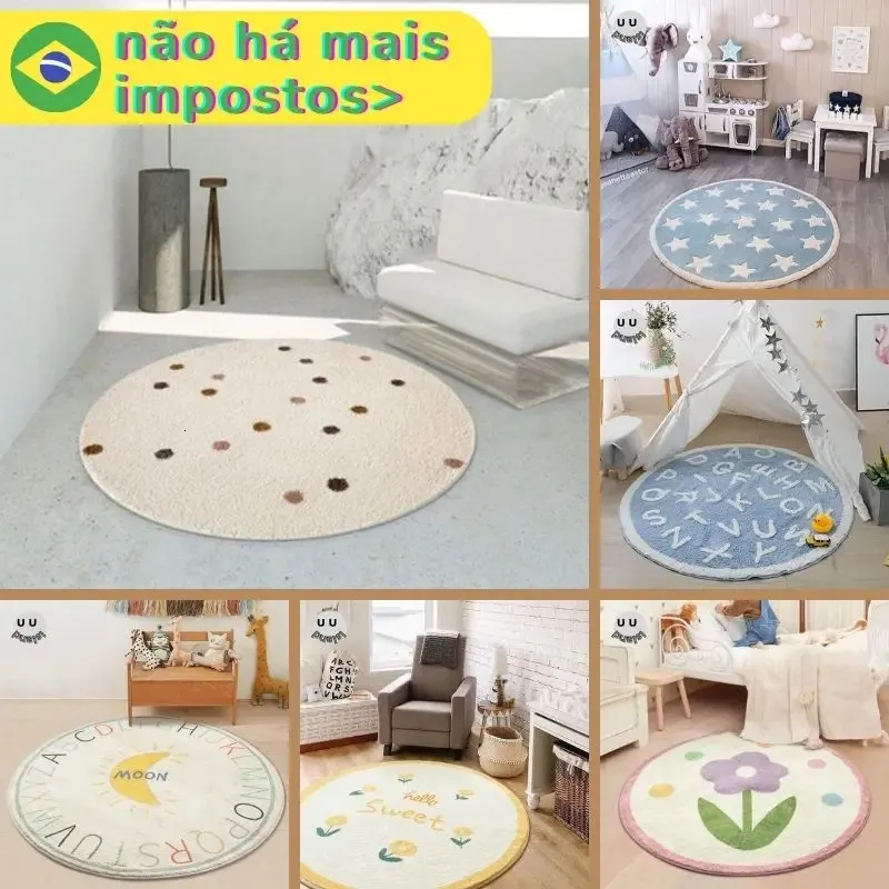 Tapete macio redondo para sala de estar, alfabeto, berçário peludo, tapete infantil, desenho animado, macio, pelúcia, quarto, crianças 240109