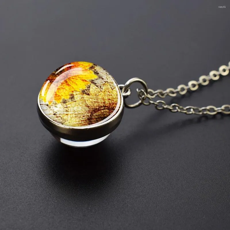 Pendentif Colliers Tournesol Collier Fleur Boule surélevée Double Face Verre Matériau Ami Cadeau Chaud